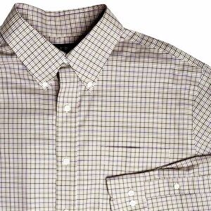 Lauren Ralph Lauren Men Classic‎ Fit Non-Iron Shirt Tan Purple Check Sz 17 34/35